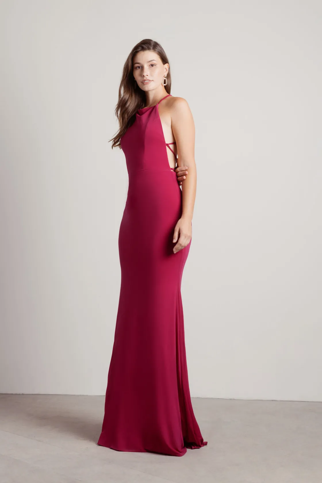 Tobi Another Night Out Halter Cross Back Maxi Dress - Magenta