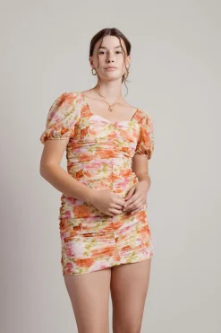 Tobi April Floral Puff Sleeve Mini Dress -