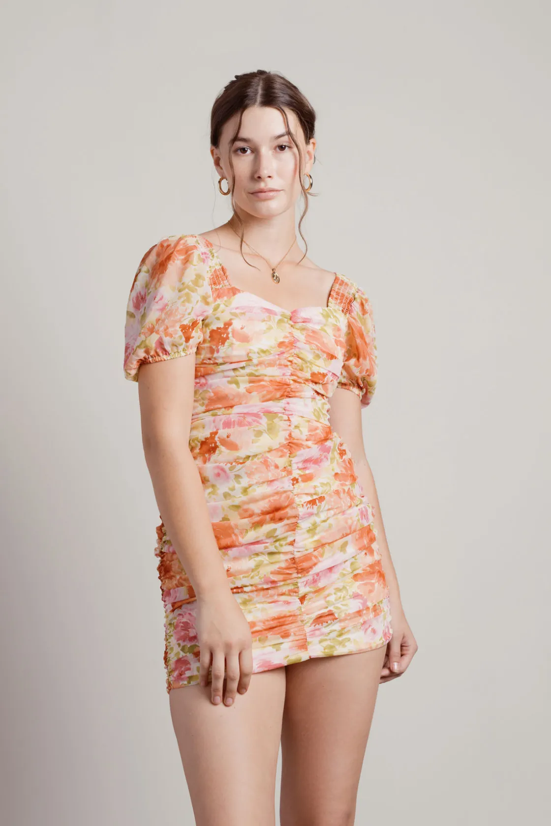 Tobi April Floral Puff Sleeve Mini Dress -