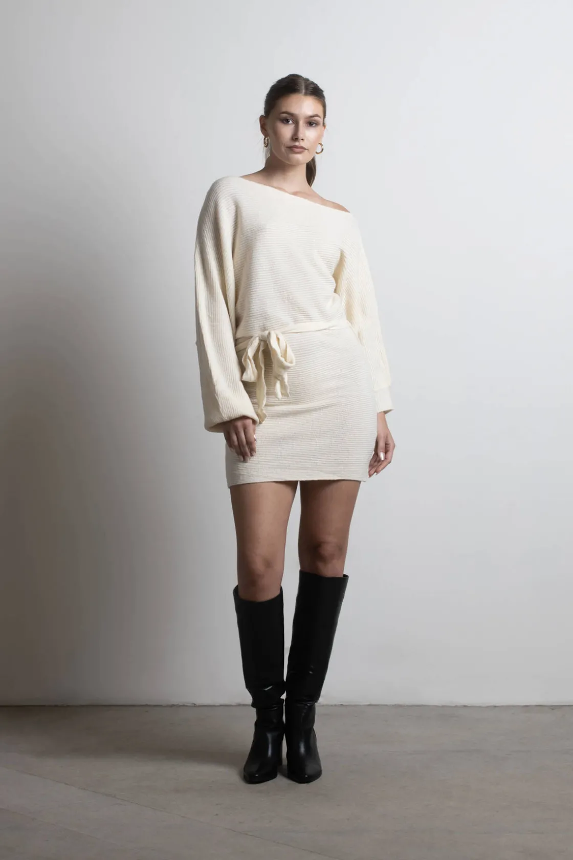 Tobi Arabelle Off The Shoulder Sweater Mini Dress - Chocolate