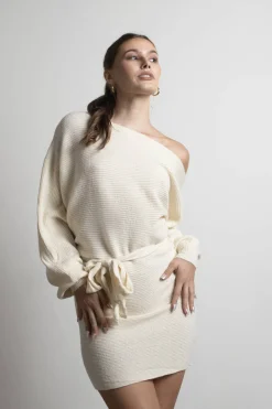 Tobi Arabelle Off The Shoulder Sweater Mini Dress - Chocolate