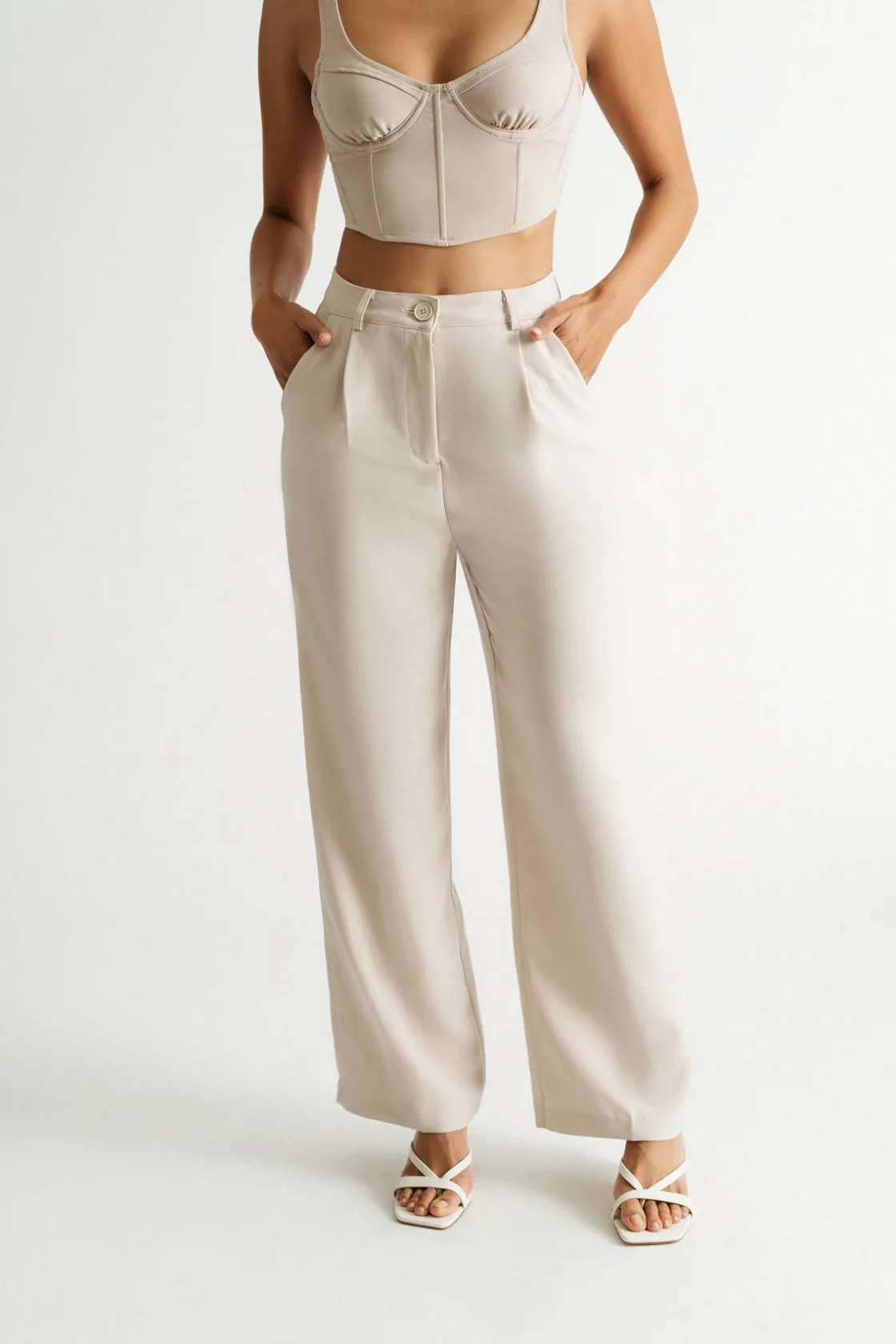 Tobi Archer Beige Wide Leg Pants