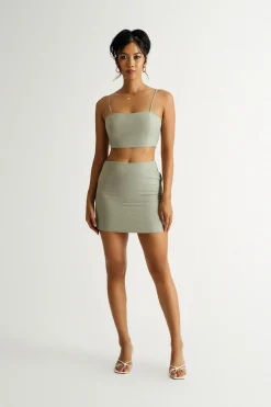 Tobi Arden Linen Crop Top And Mini Skirt Set - Oatmeal