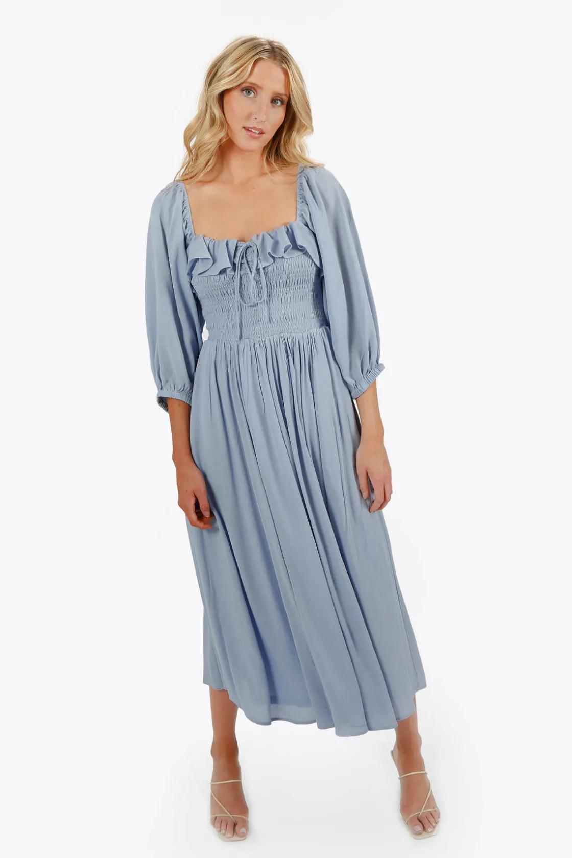 Tobi Ariadne Geri Dress Square Neck Smocked Midi Dress -