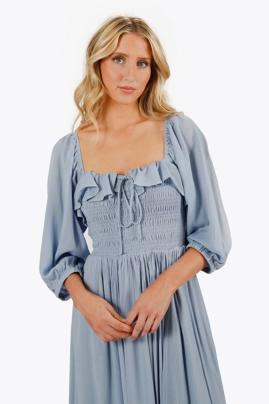 Tobi Ariadne Geri Dress Square Neck Smocked Midi Dress -