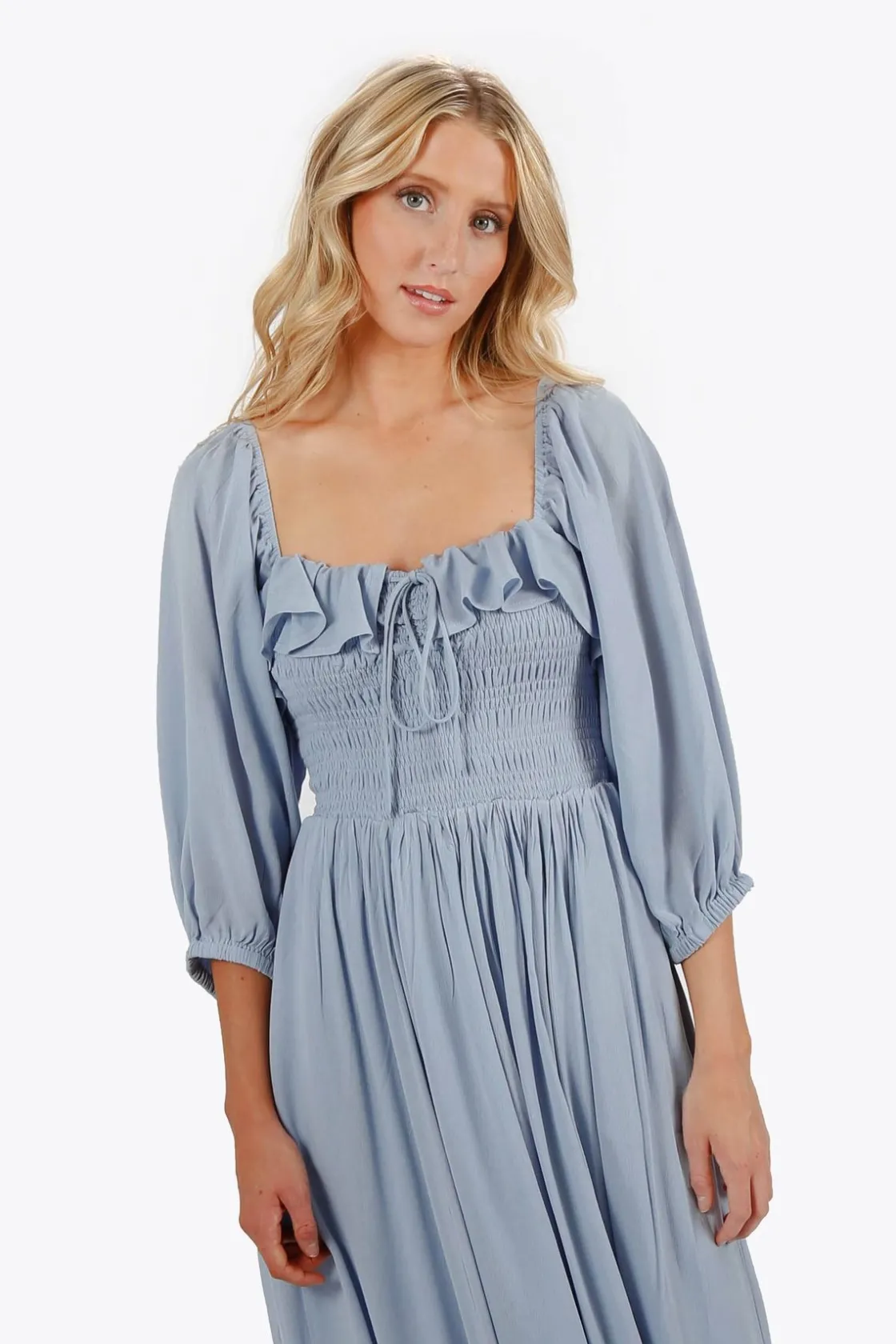 Tobi Ariadne Geri Dress Square Neck Smocked Midi Dress -