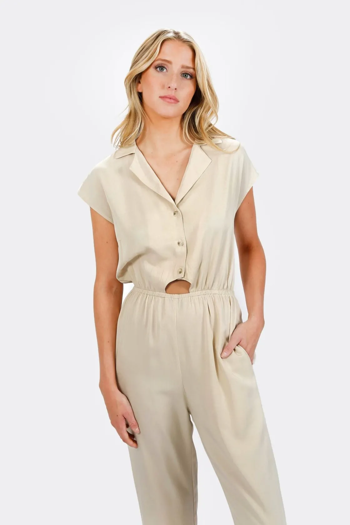 Tobi Arvie Tencel Collared Jumpsuit -