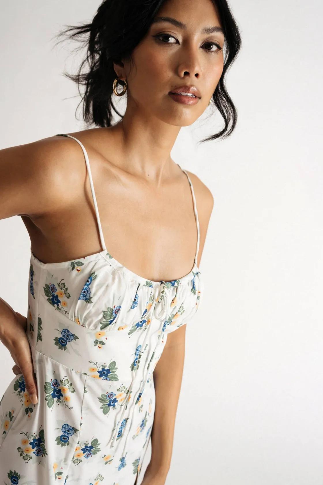 Tobi Azalia Floral Slit Midi Dress - White Multi
