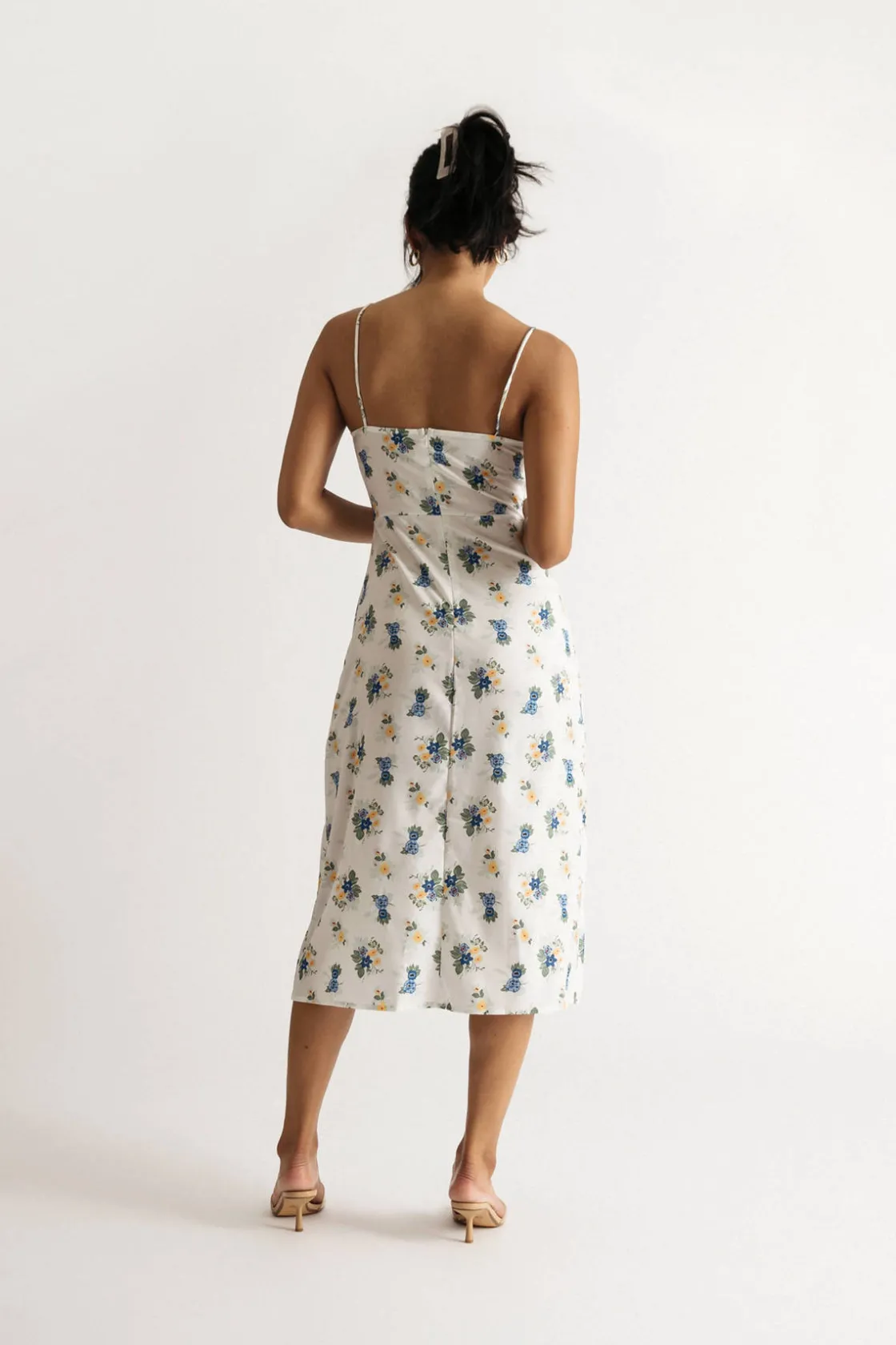 Tobi Azalia Floral Slit Midi Dress - White Multi