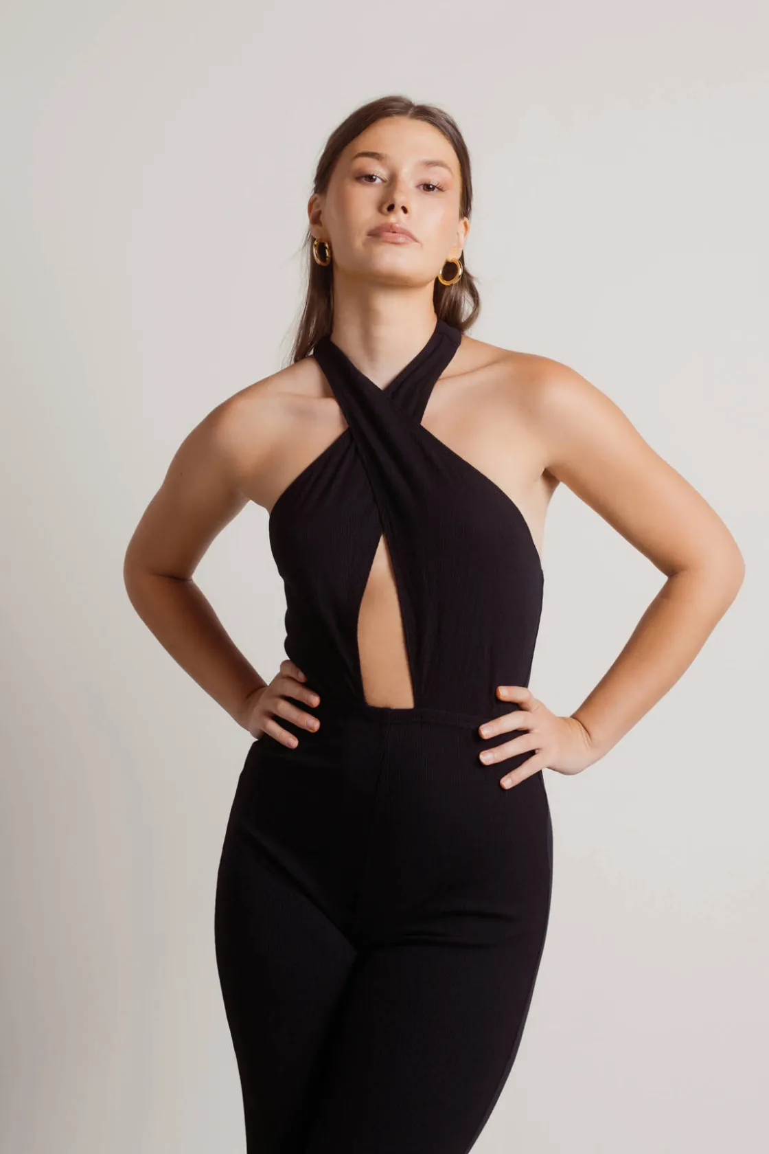 Tobi Ball Out Cross Halter Jumpsuit -