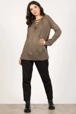 Tobi Be On My Side Lace Up Sweater - Olive