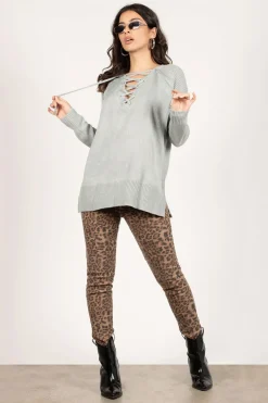 Tobi Be On My Side Lace Up Sweater - Olive