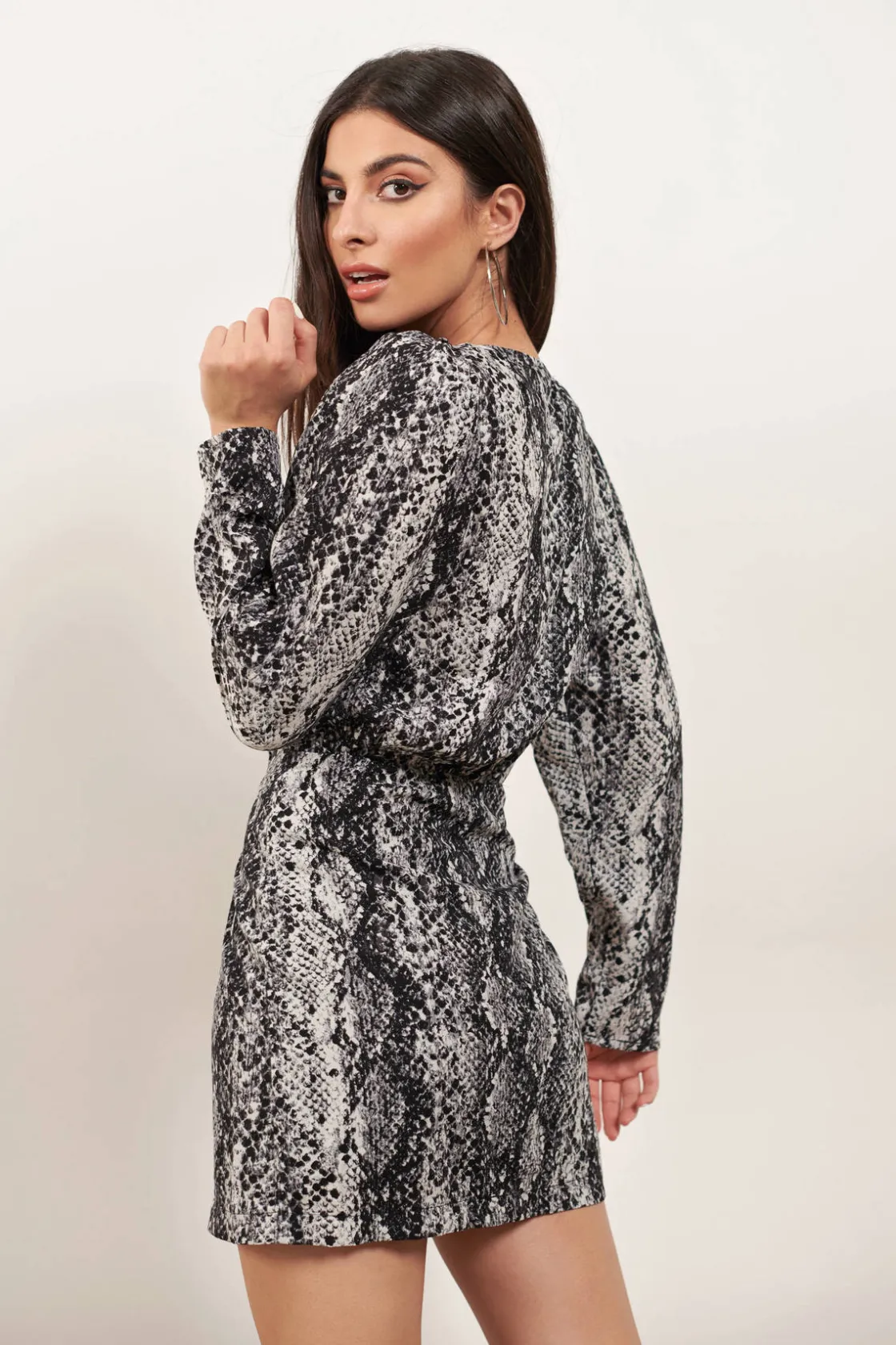 Tobi Be On Time Snake Print Puff Sleeve Mini Dress -