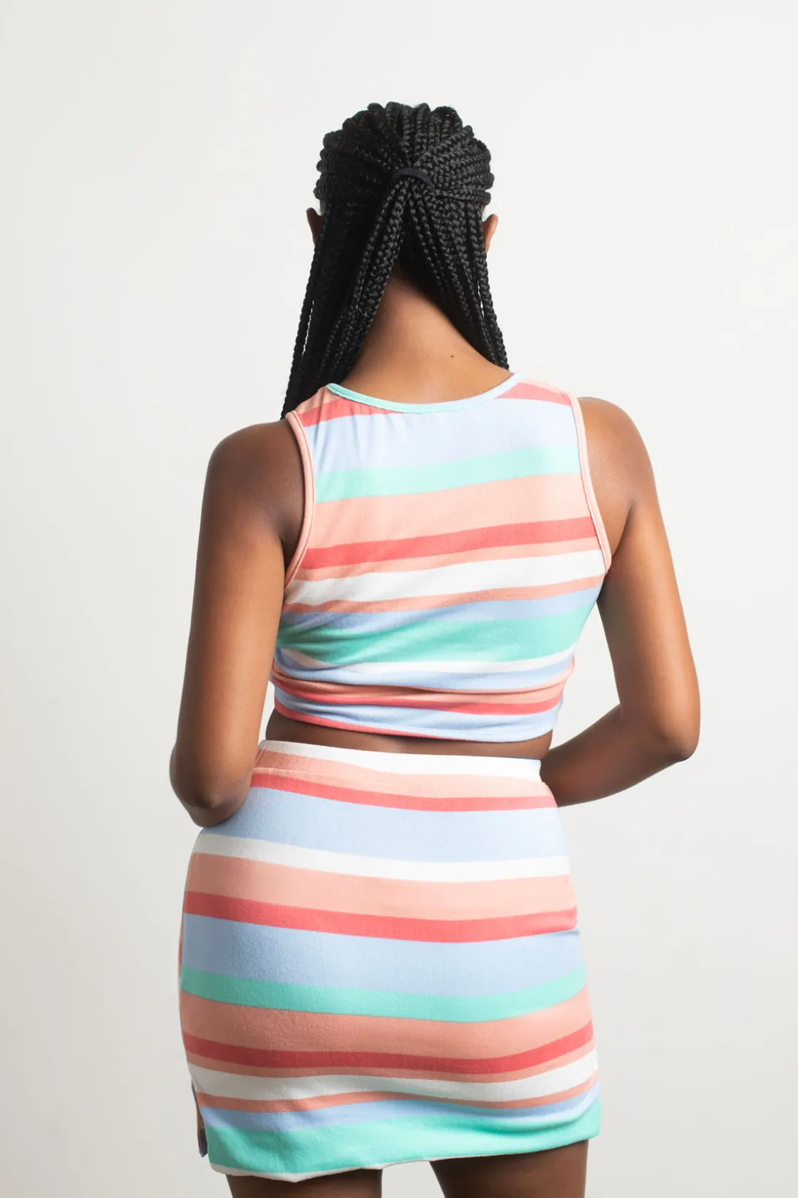 Tobi Beachy Day Stripe Crop Top And Mini Skirt Set -