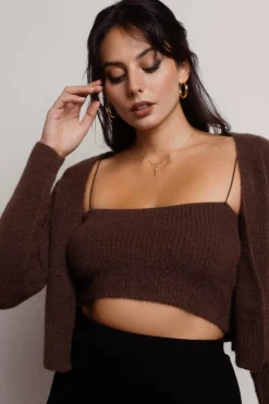 Tobi Beatrice Fuzzy Crop Top And Cardigan Set - Black
