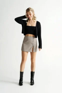 Tobi Beatrice Fuzzy Crop Top And Cardigan Set - Black
