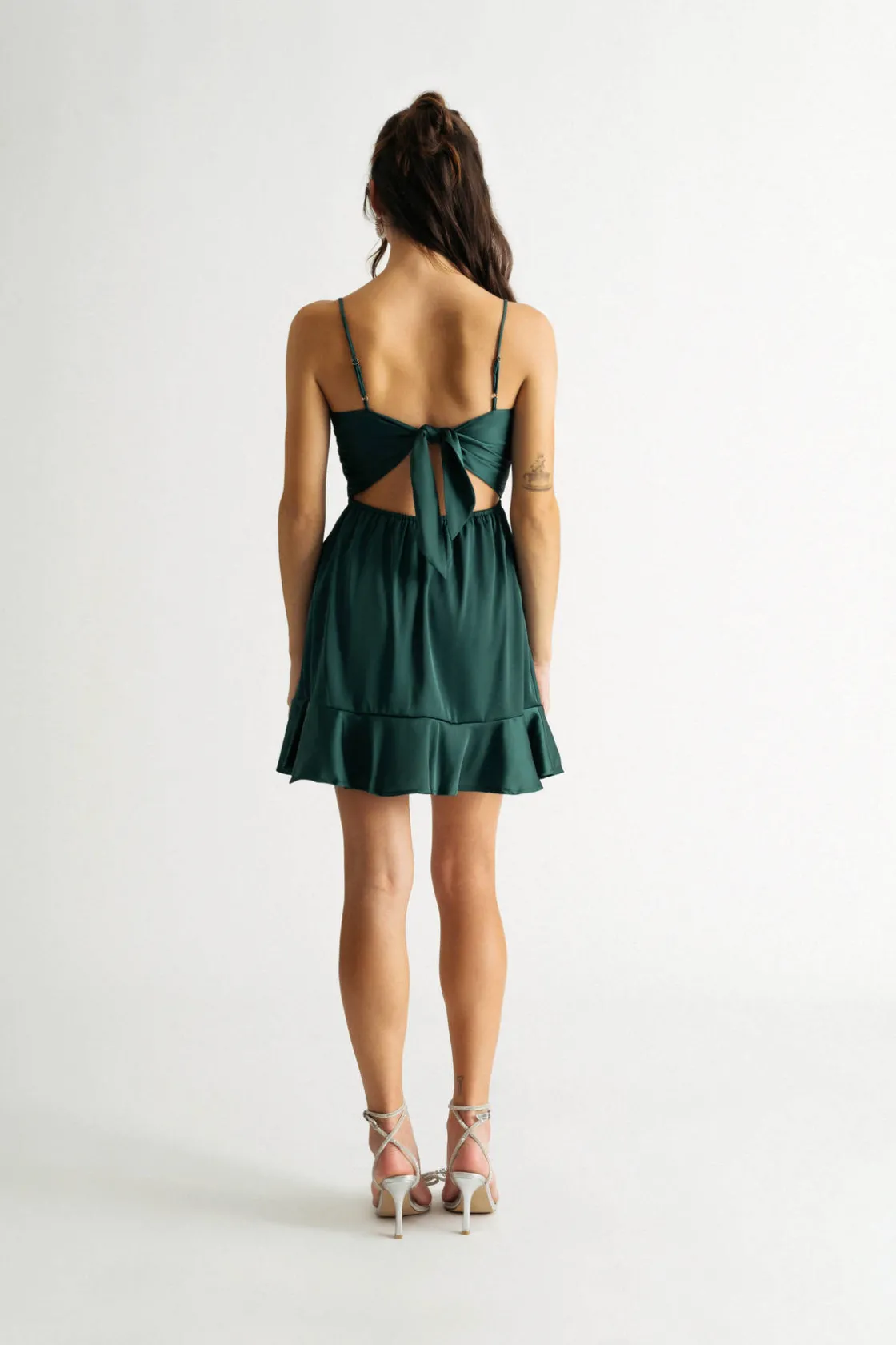 Tobi Beezus Satin Ruffle Wrap Skater Mini Dress