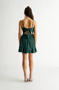 Tobi Beezus Satin Ruffle Wrap Skater Mini Dress