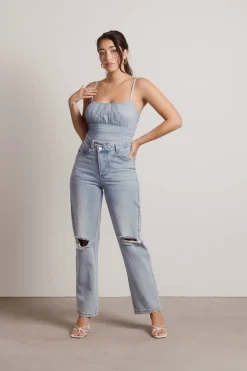 Tobi Believe Me Mesh Bodysuit - Light Blue