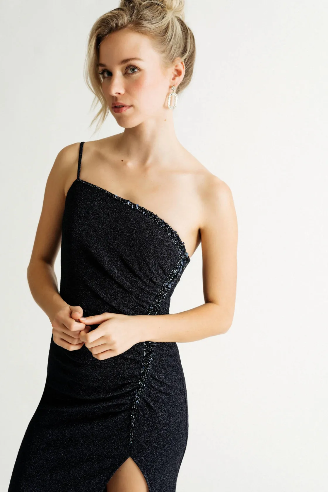 Tobi Betty Metallic High Slit Maxi Dress -