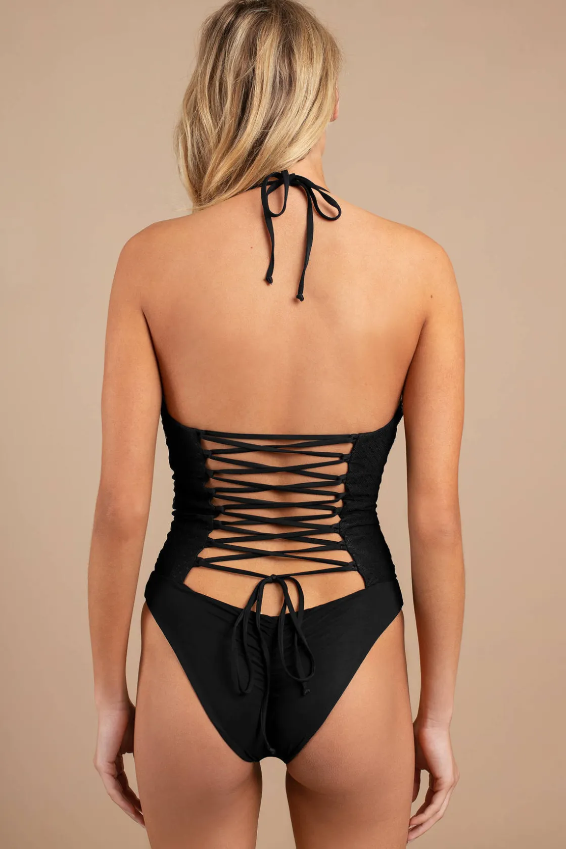 Tobi Blue Life Magnolia Lace Up One Piece Swimsuit -