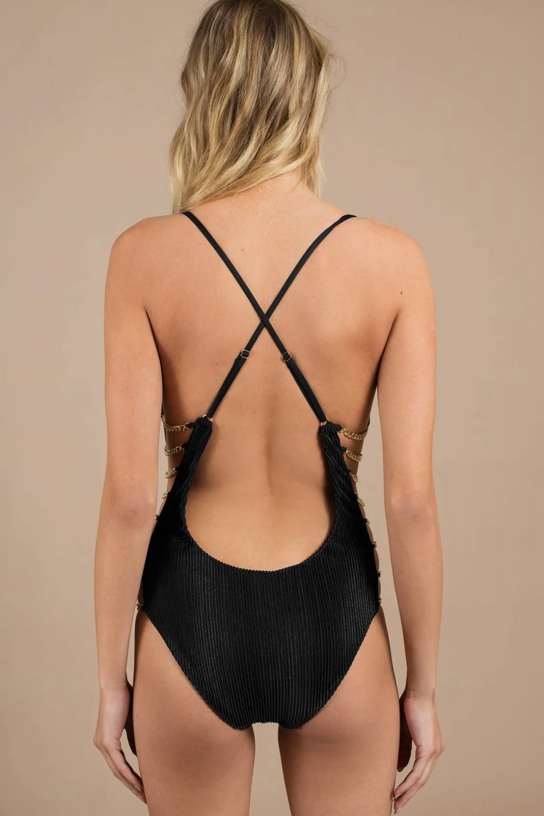 Tobi Blue Life Unchained Chain Strap One Piece Swimsuit -