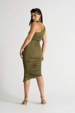 Tobi Breanna Asymmetrical Bodycon Midi Dress - Brown