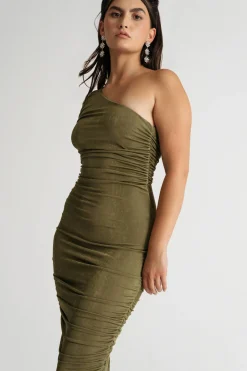 Tobi Breanna Asymmetrical Bodycon Midi Dress - Brown