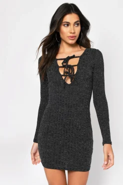 Tobi Bri Lace Up Bodycon Mini Dress - Grey