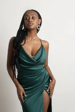 Tobi Bright Lights Satin High Slit Maxi Dress -