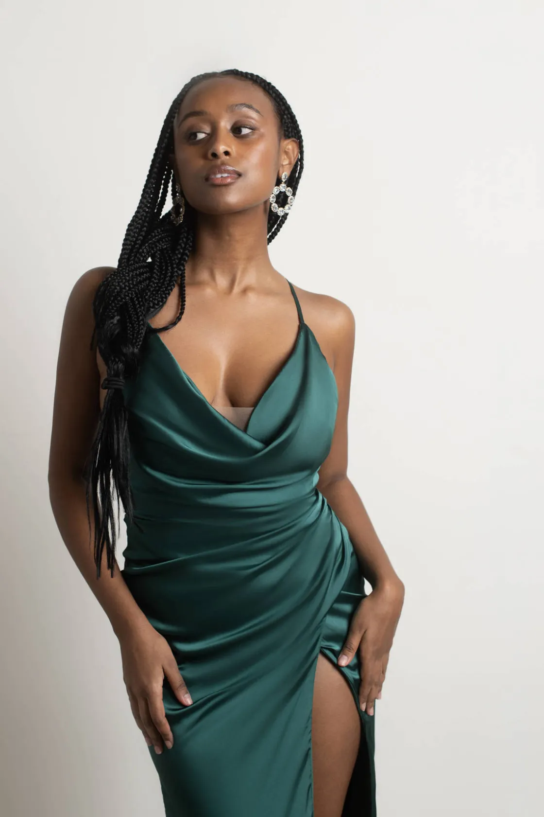 Tobi Bright Lights Satin High Slit Maxi Dress -