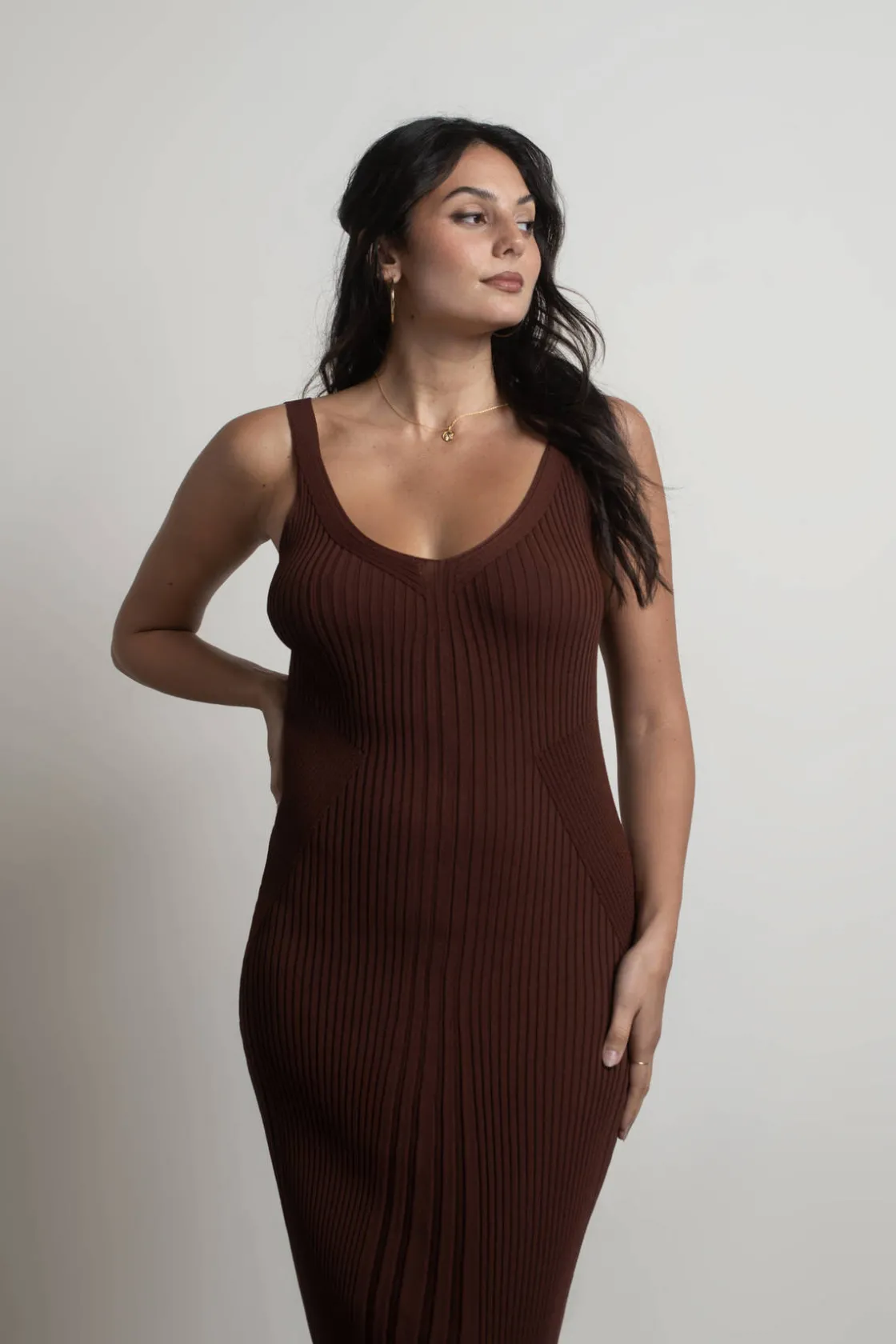 Tobi Sugar Ribbed Bodycon Midi Dress -