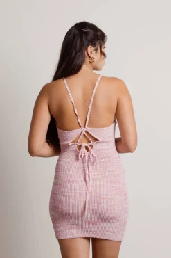 Tobi Bubble Gum Ribbed Knit Halter Mini Dress -