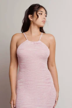 Tobi Bubble Gum Ribbed Knit Halter Mini Dress -