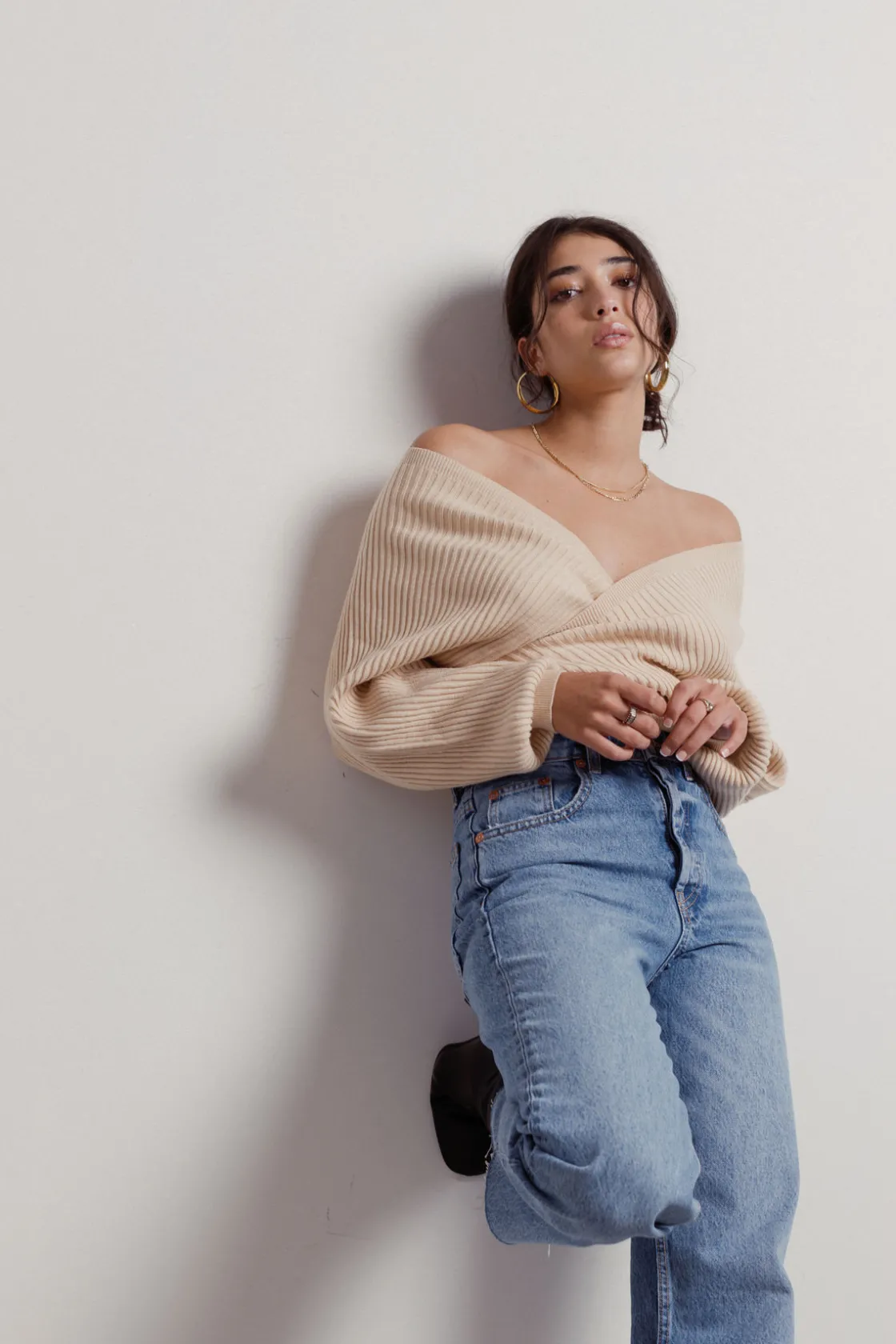Tobi Caelan Ribbed Knit Sweater - Cream