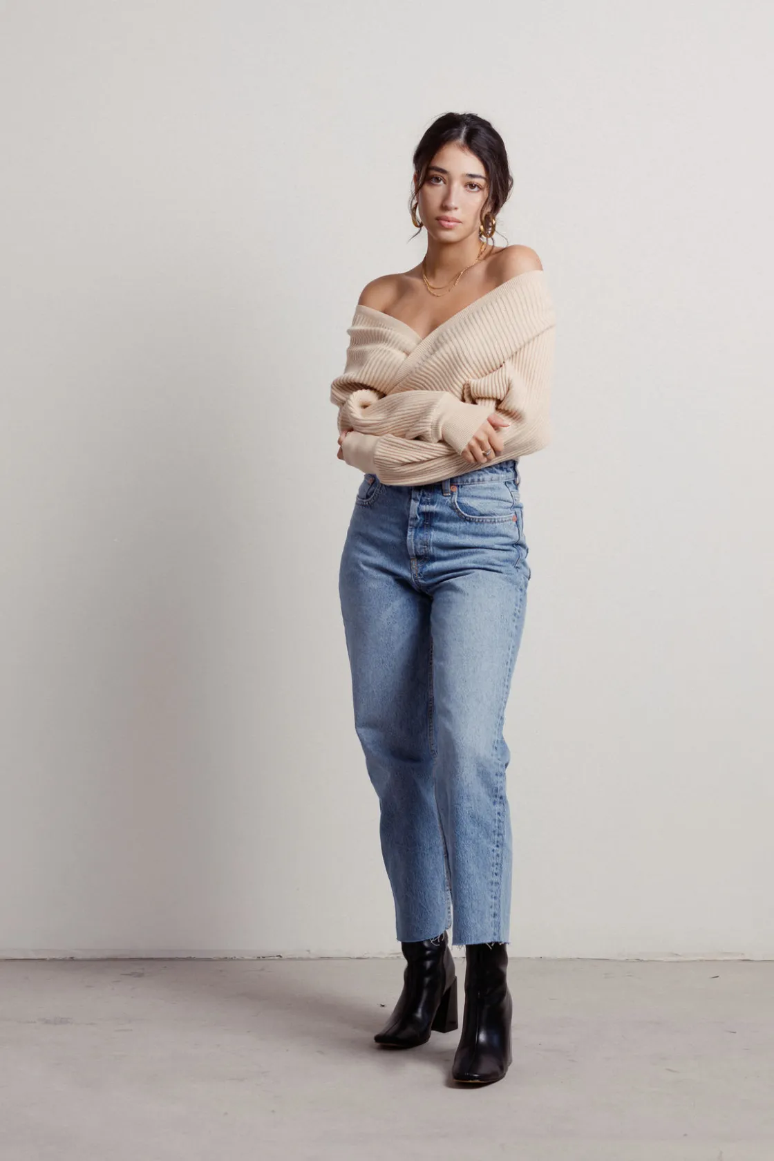 Tobi Caelan Ribbed Knit Sweater - Cream