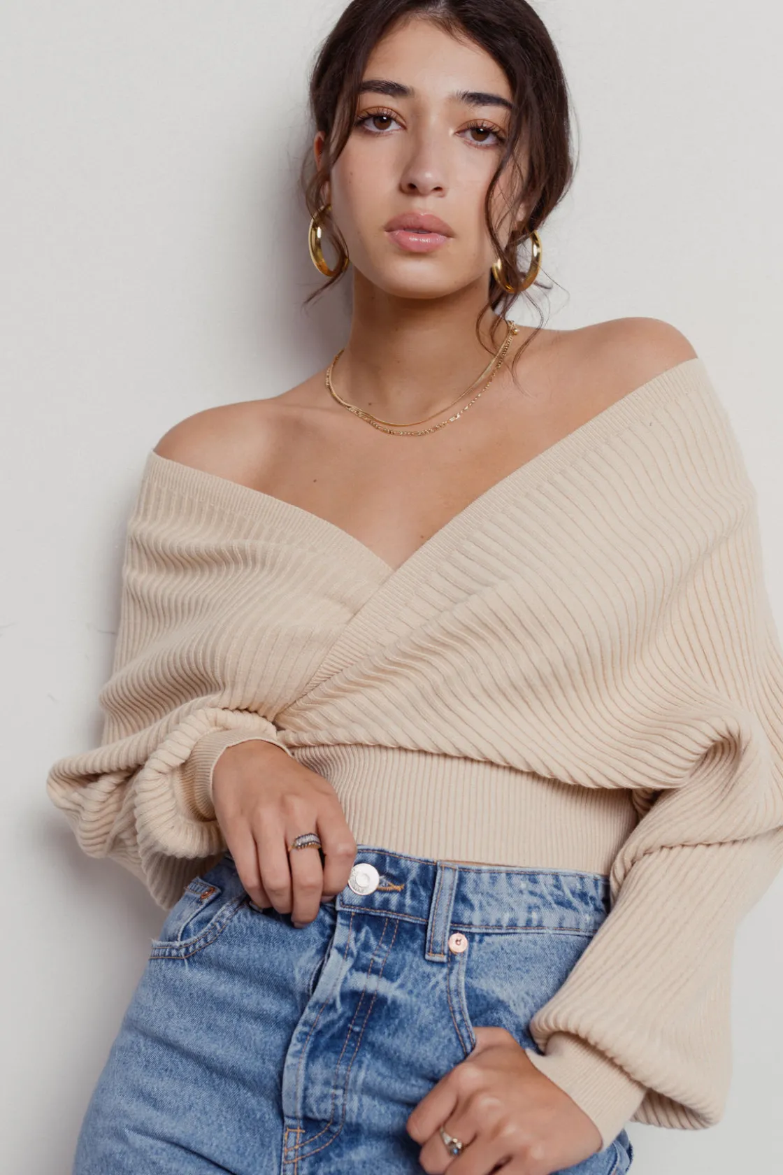 Tobi Caelan Ribbed Knit Sweater - Cream