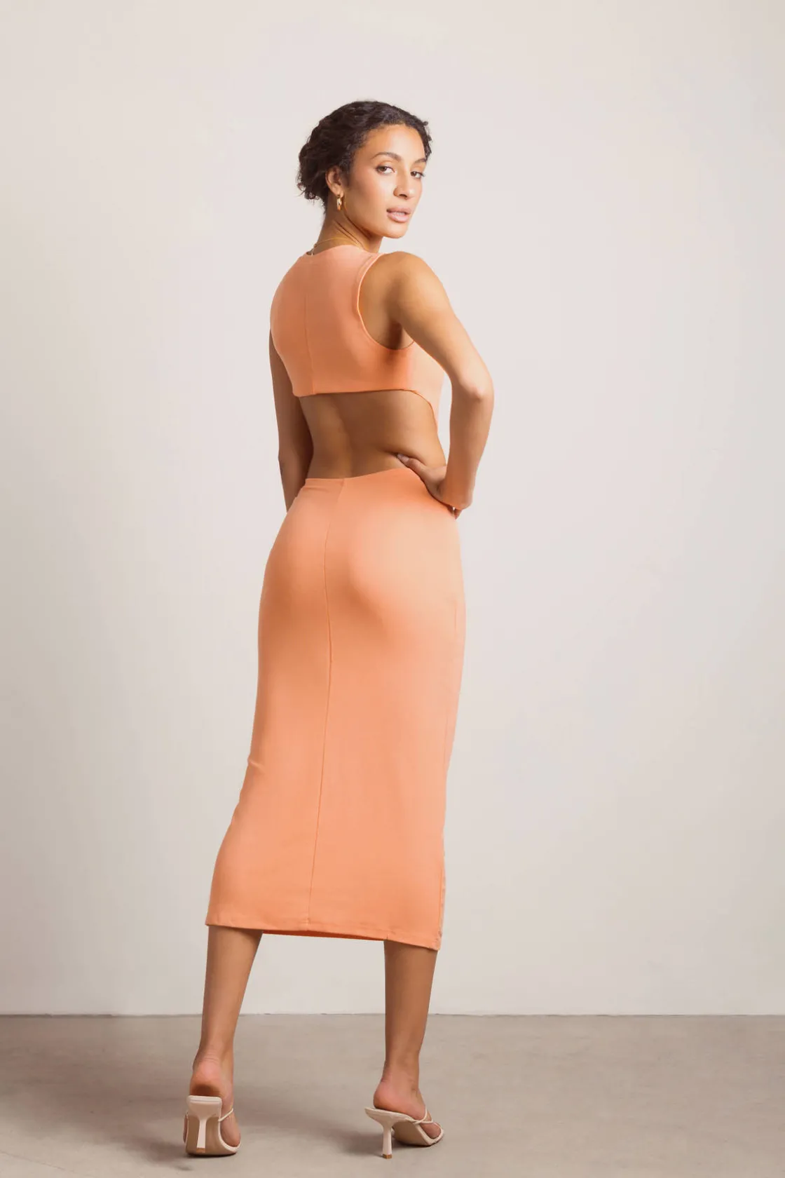 Tobi Call Me Up Cutout Bodycon Midi Dress - Coral