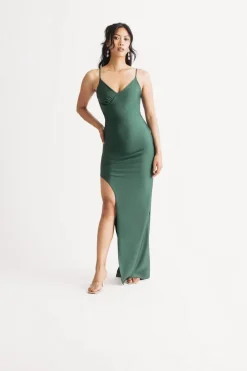 Tobi Came To Party High Slit Bodycon Maxi Dress - Hunter Green