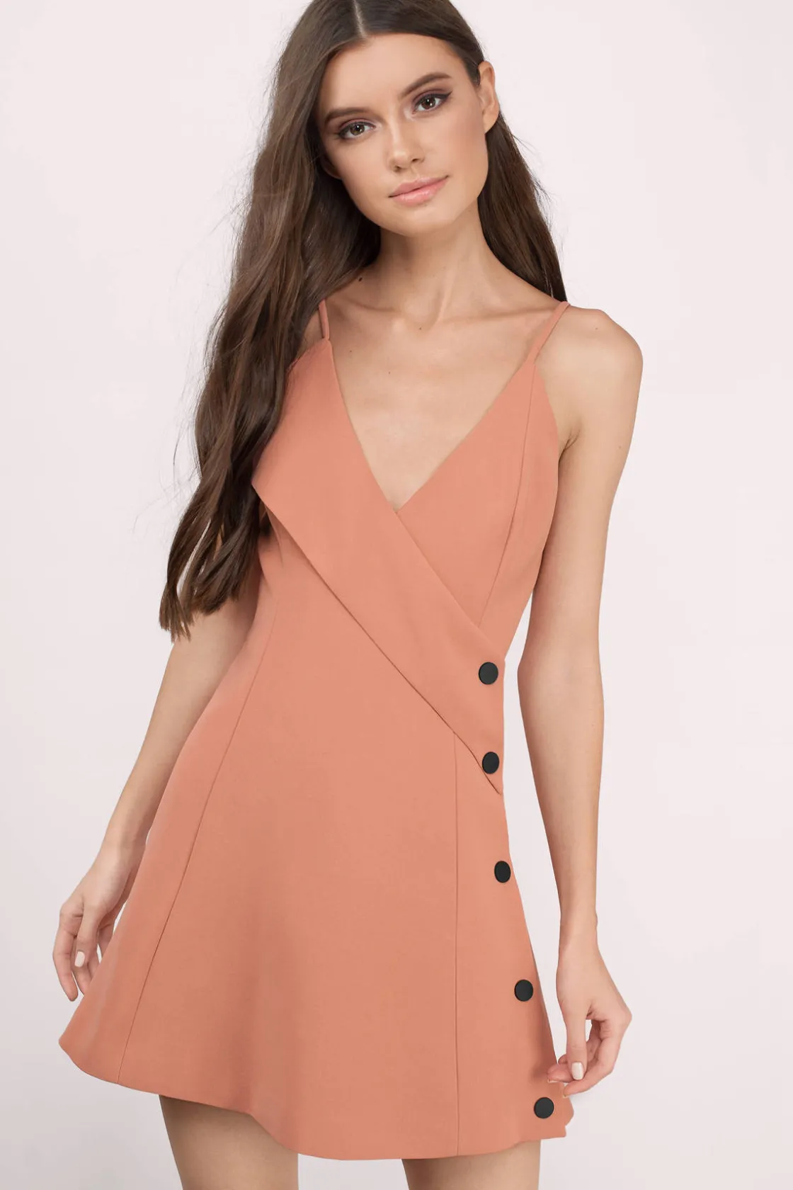 Tobi Cameo Dream Space Button Down Deep V Mini Dress -