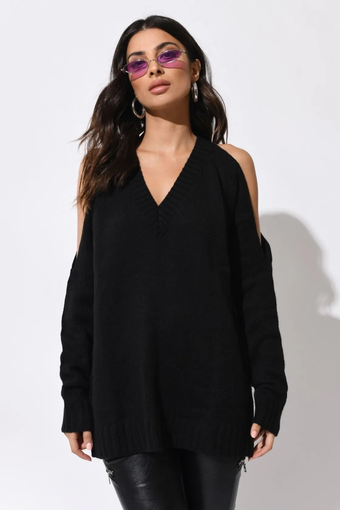 Tobi Camila Cold Shoulder Sweater - Black