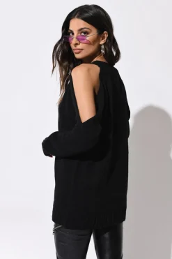Tobi Camila Cold Shoulder Sweater - Black