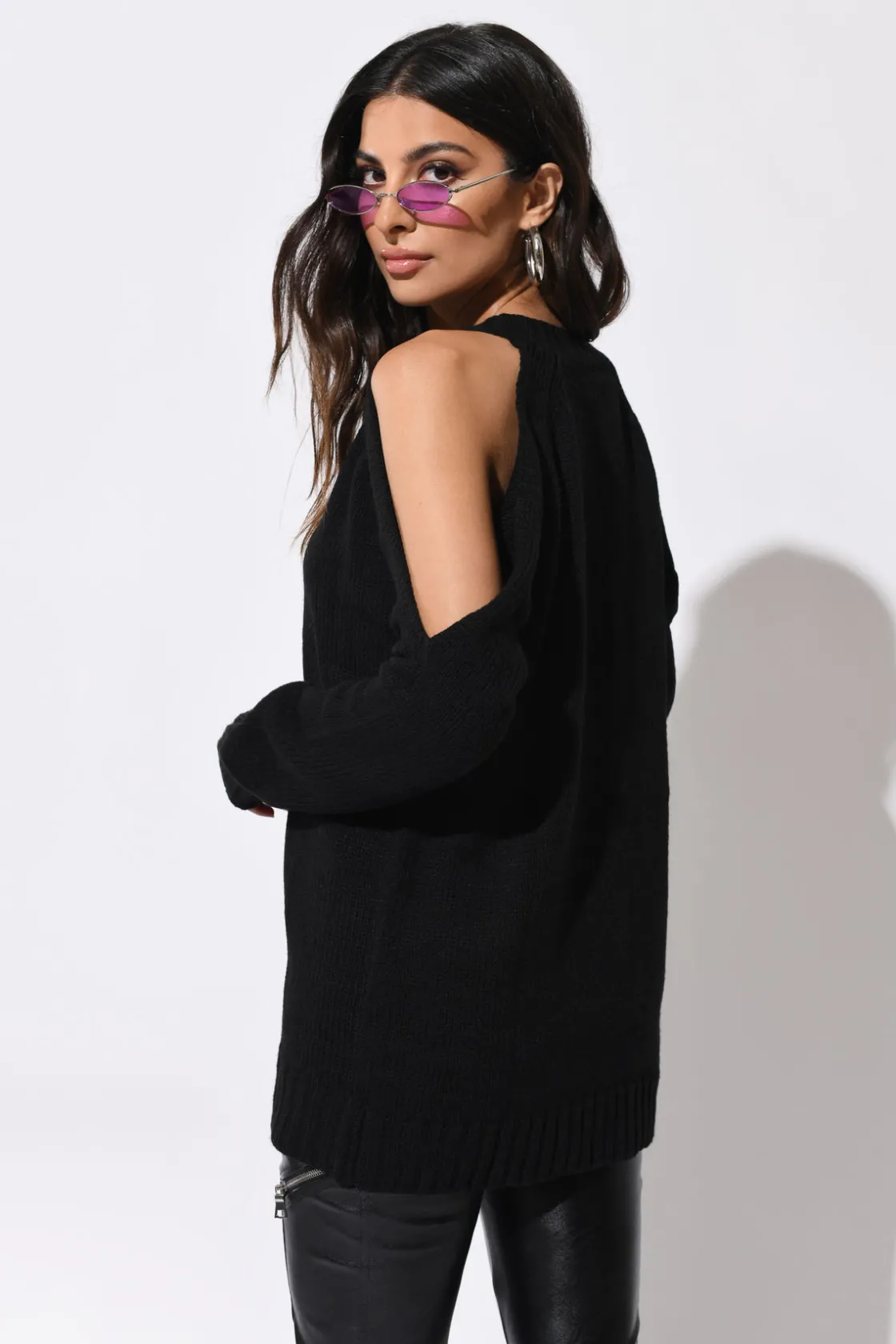 Tobi Camila Cold Shoulder Sweater - Black