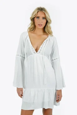 Tobi Carmilla Lace Bell Sleeve Mini Dress -