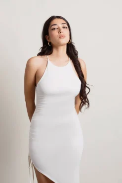 Tobi Carolina Ruched Bodycon Midi Dress Asymmetrical Bodycon Midi Dress -