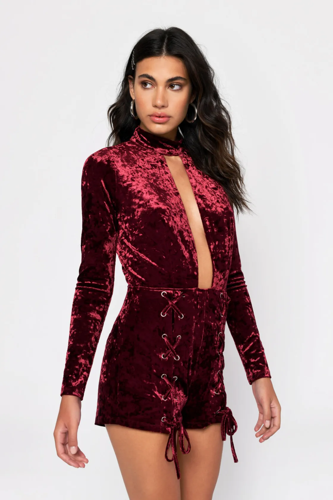 Tobi Caroline Velvet Romper - Wine