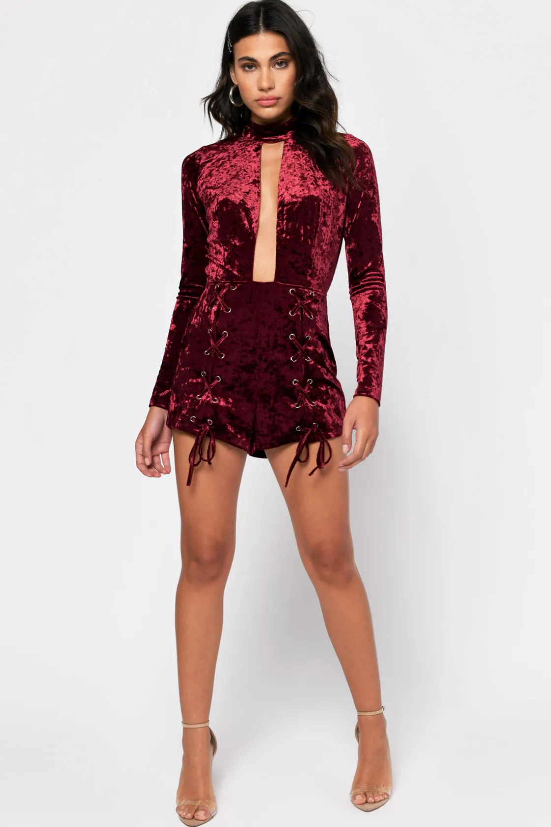 Tobi Caroline Velvet Romper - Wine