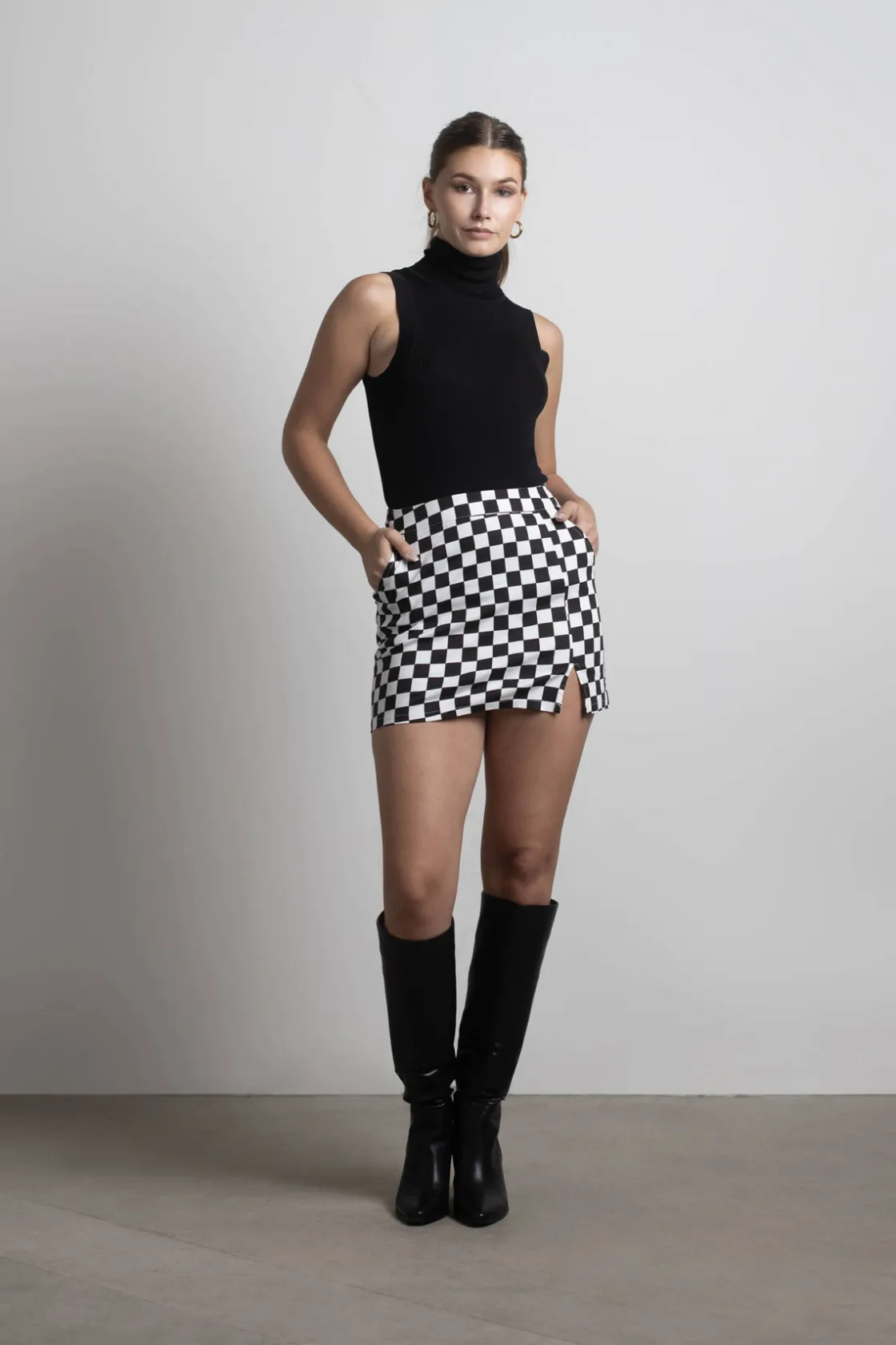 Tobi Cassie Ivory Ribbed Turtleneck Sleeveless Top