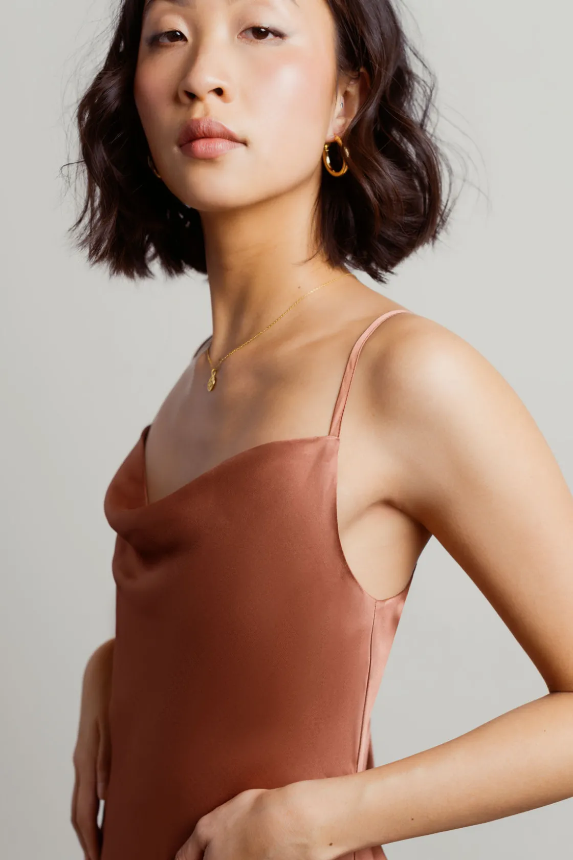 Tobi Cassie Satin Cowl Neck Midi Dress - Slate