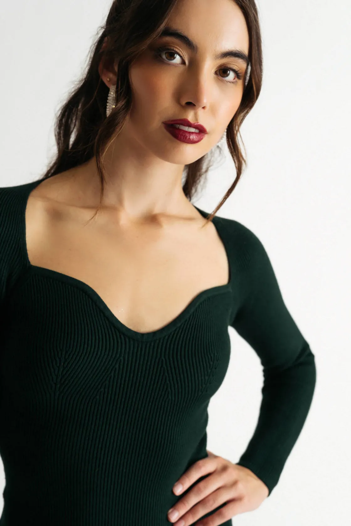 Tobi Catalina Ribbed Sweater Mini Dress - Hunter Green
